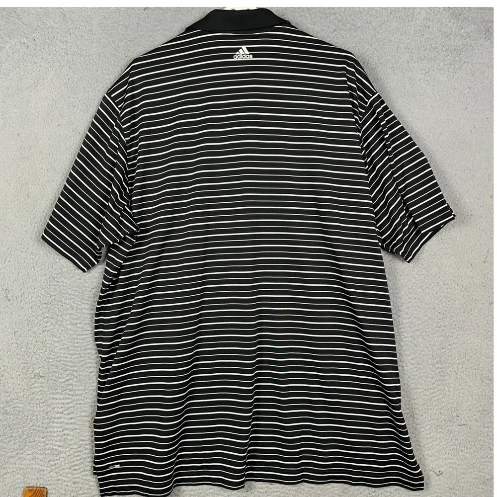 NEW Adidas Golf Polo Shirt Mens 2XL Black Climalite Striped Relaxed Fit Rugby